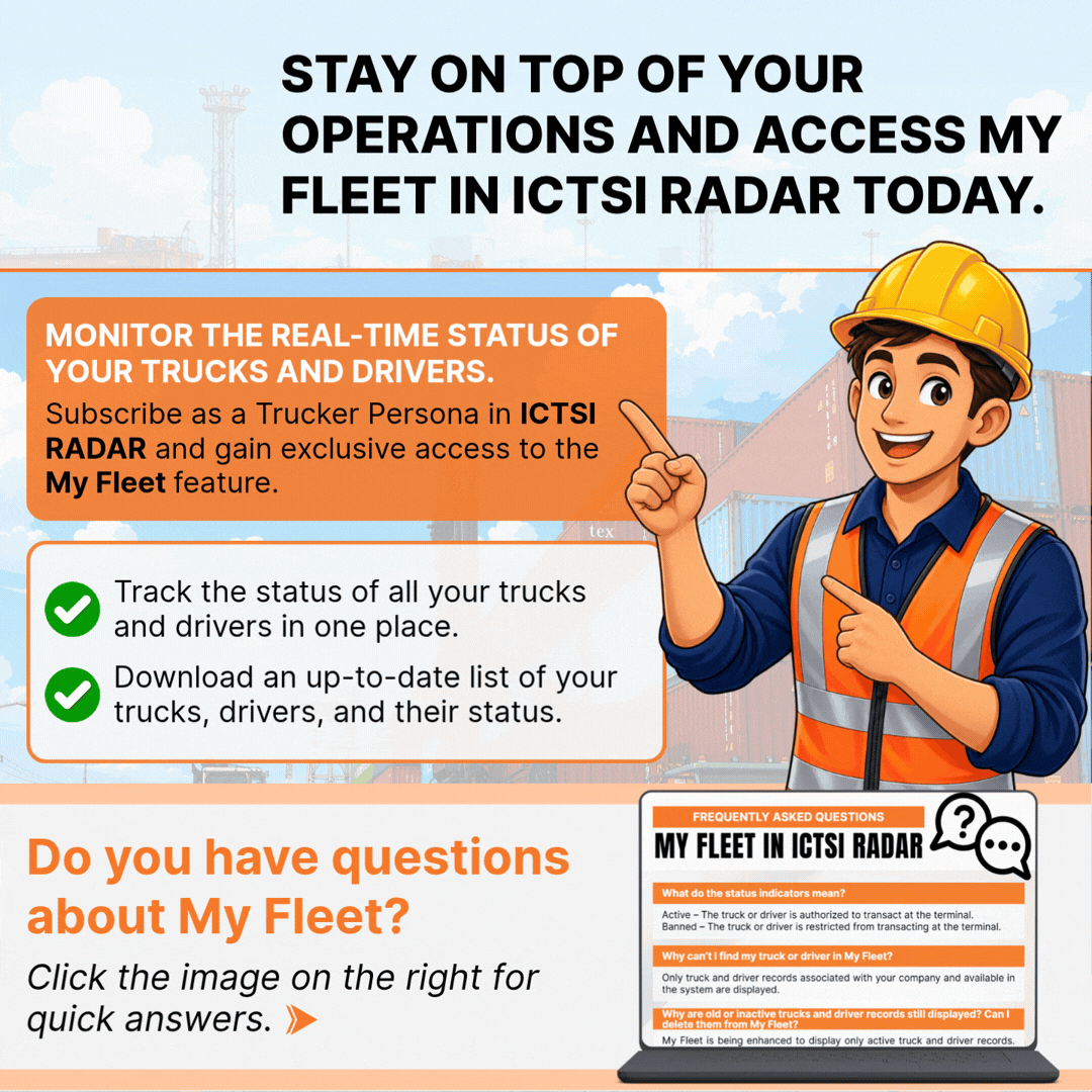 Advisory Stay on top of your operations and access My Fleet in ICTSI RADAR today.